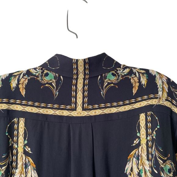 Reiss Tiff Feather Printed Button Down Blouse size 4 Navy Blue - Picture 9 of 12